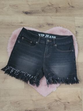 VIP Jeans Black Frayed Hem Denim Shorts